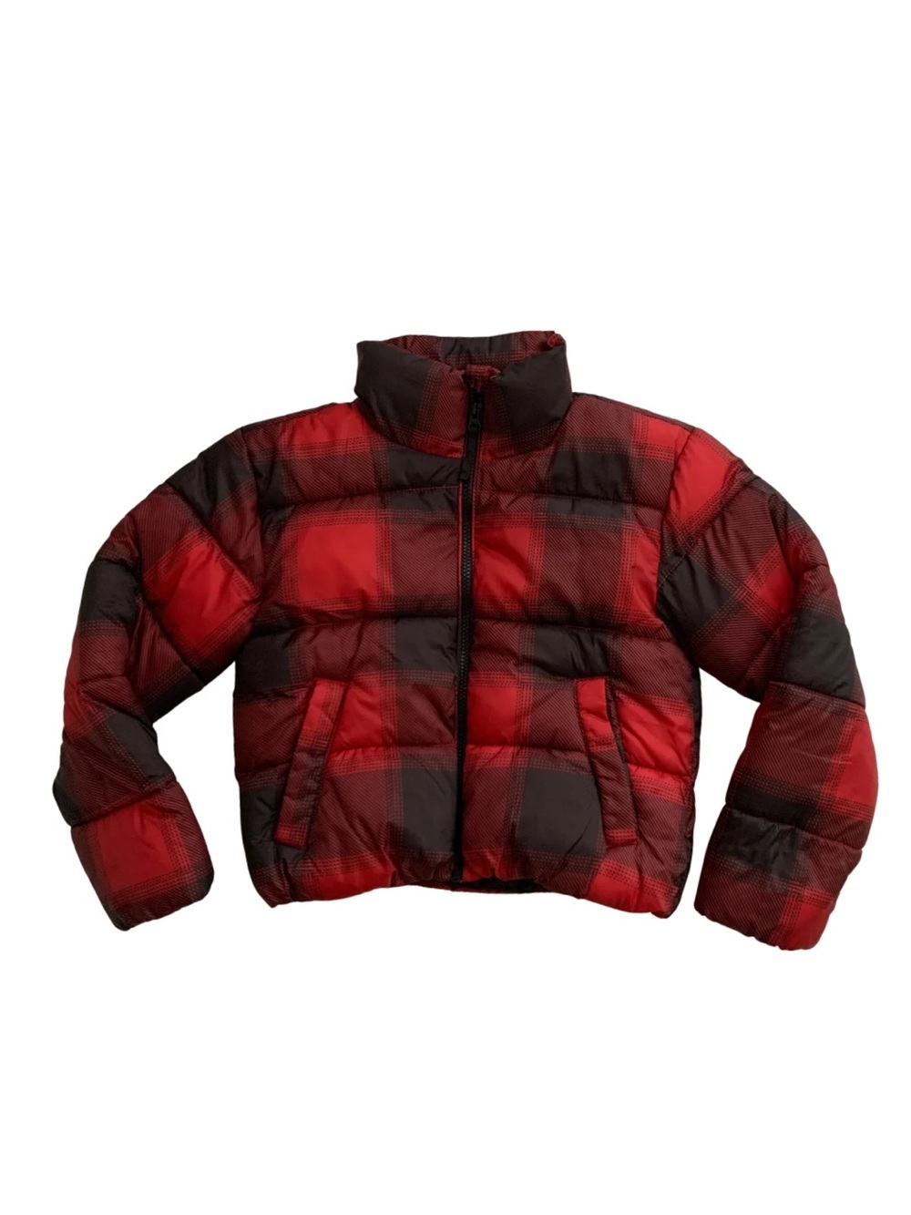 Old Navy Red Black Plaid Kids Puffer Jacket 8 Gorpcore Winter